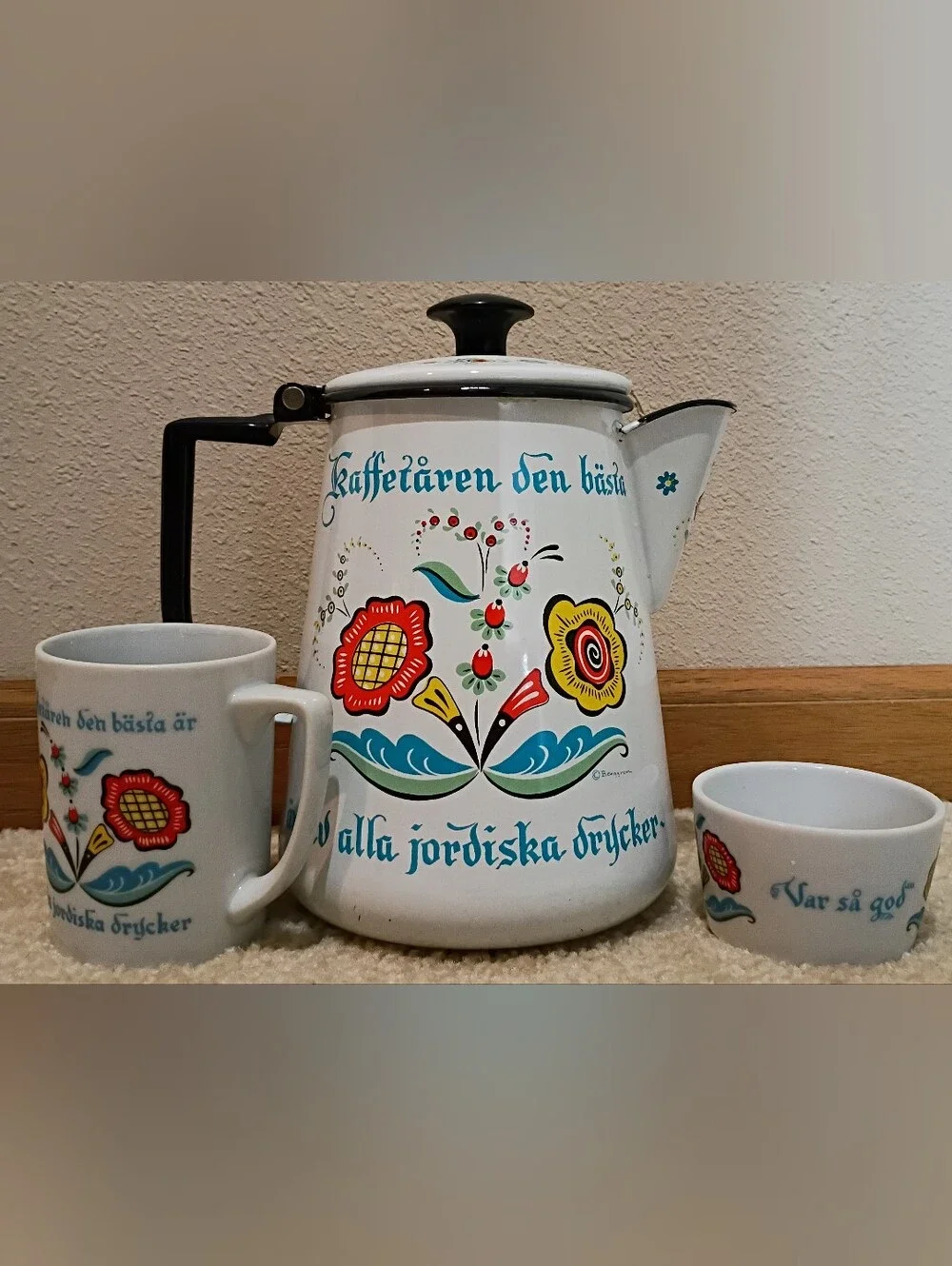 Vintage Berggren Enamel Coffee Set - White